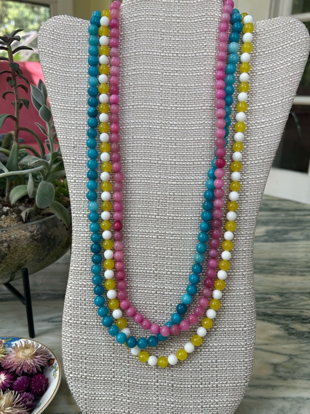 Vintage Three Strand Glass Bead Necklace